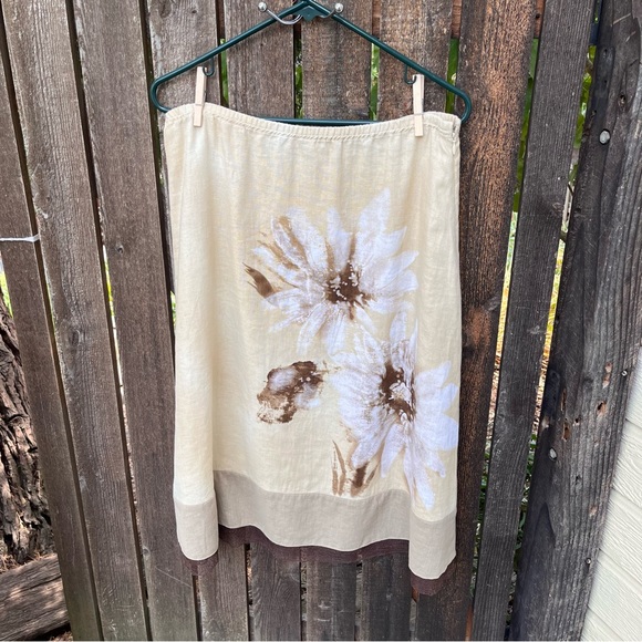 J Jill Floral Linen Cream Brown Ruffle Skirt Sz S - Picture 7 of 16